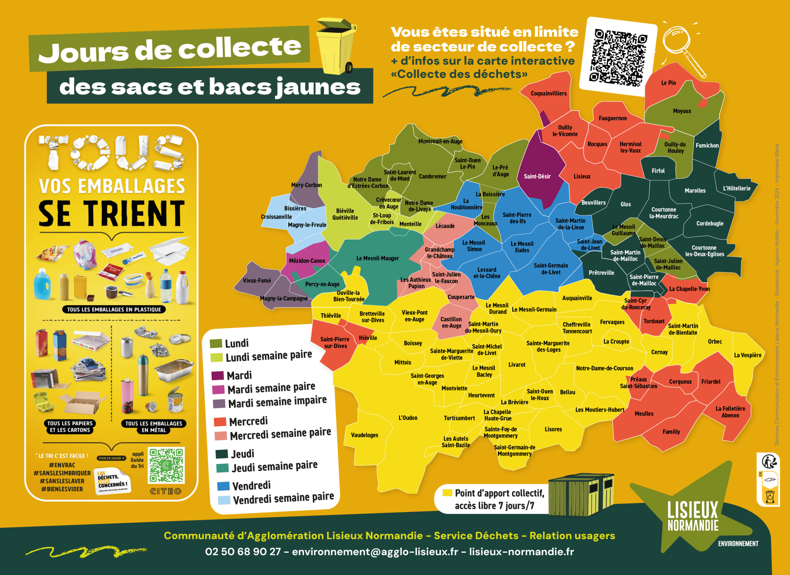 Carte de collecte des bacs jaunes