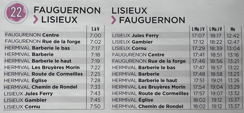 Nouveaux horaires de ligne 22